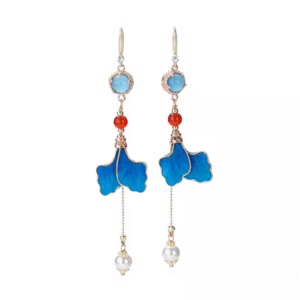 handmaderonghua—blue leaf earrings